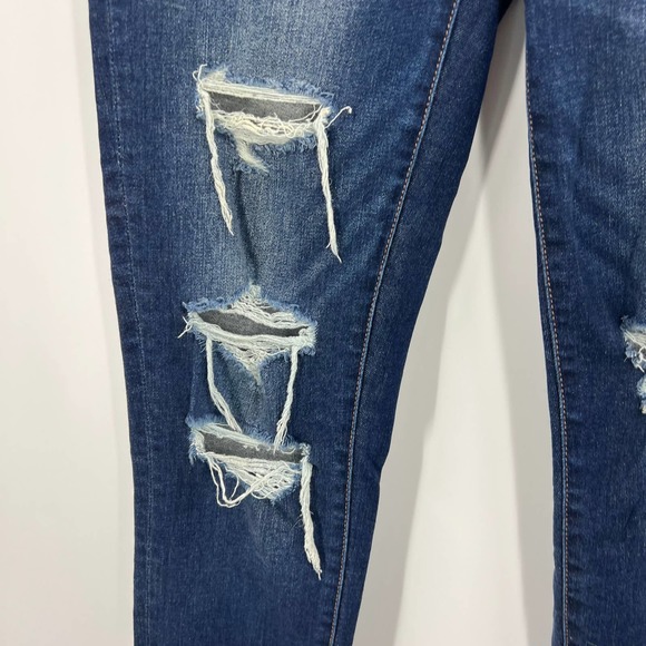 American Eagle Jeggings Dark Wash Distressed Fringe Cuff Hem Women's 8 R - Picture 6 of 10